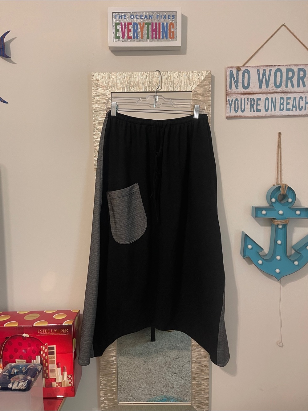 Black and Gray Drop Crotch Pants with Pocket